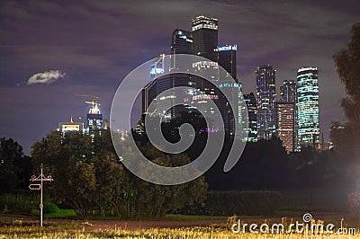 Night view on the Moscow International Business Centre MIBC from Fili. Stock Photo